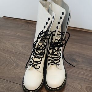 Dr. Martens White Lace-Up Combat Boots with Black Laces